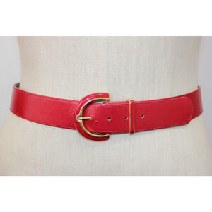 St. John Women's Red Belt Size 12 Vintage 80s 90s Gold Buckle